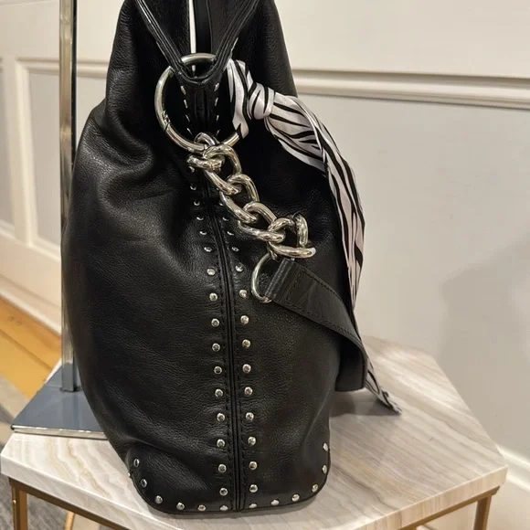 Michael Kors Bag Studded Black Leather Chain Hobo - Picture 6 of 17